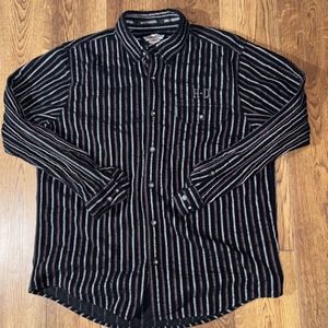 Harley Davidson Button Up Shirt Men's Large Black Stripe Embroidered Long Sleeve